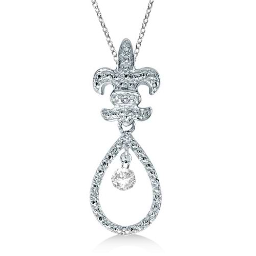 Fleur De Lis Teardrop Diamond Pendant Necklace 14k White Gold (0.15ct)