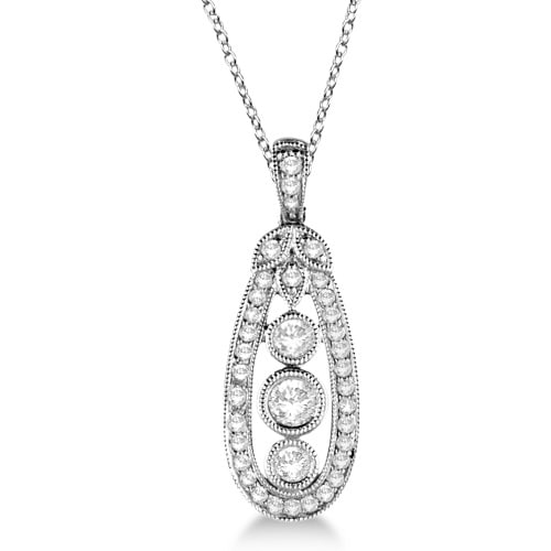 Bezel-Set Antique Diamond Pendant Necklace 14k White Gold (0.55ct)