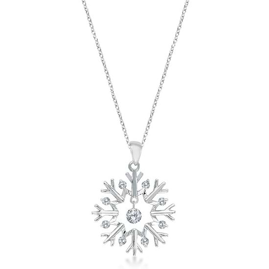 Snowflake Shaped Diamond Pendant Necklace 14k White Gold (0.20ct)