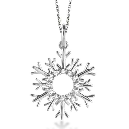 Snowflake Diamond Pendant Necklace 14k White Gold (0.10ct)