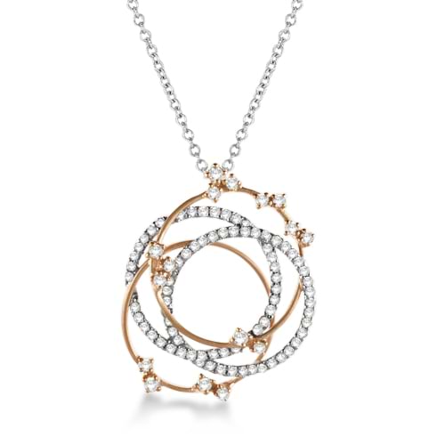 Overlapping Circles Diamond Pendant Necklace 14k Two-Tone Gold (1.50ct)