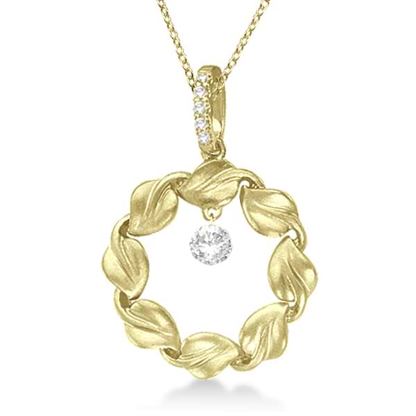 Swirl Design Circle Diamond Pendant Necklace 14k Yellow Gold (0.20ct)