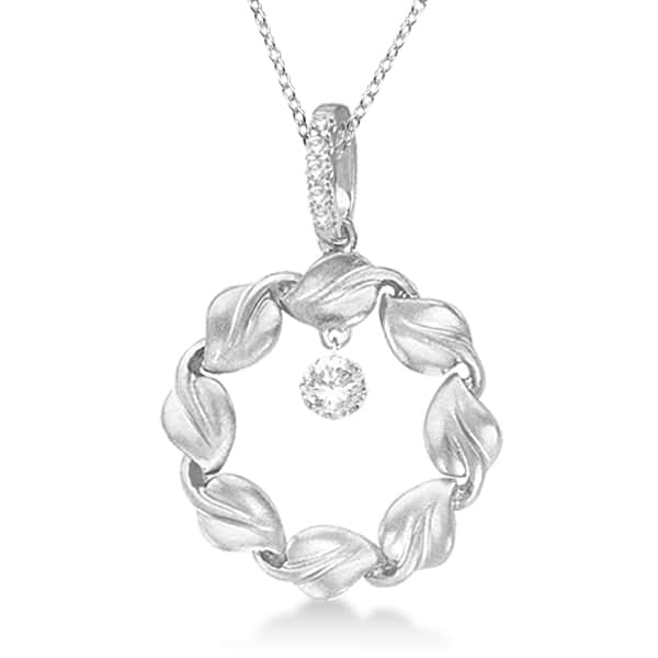Swirl Design Circle Diamond Pendant Necklace 14k White Gold (0.20ct)