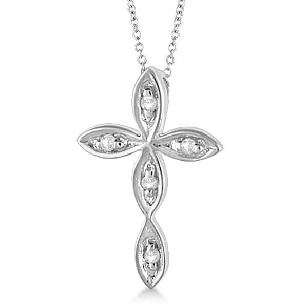 Marquise Shaped Cross Diamond Pendant Necklace 14k White Gold (0.05ct)