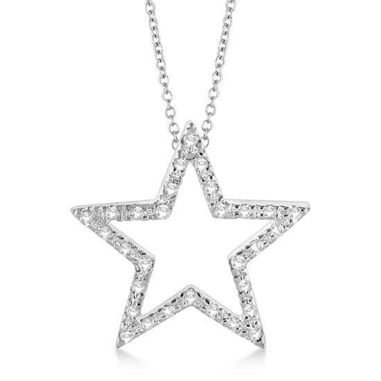 Star Shaped Diamond Pendant Necklace 14k White Gold (0.10ct) - CBP386