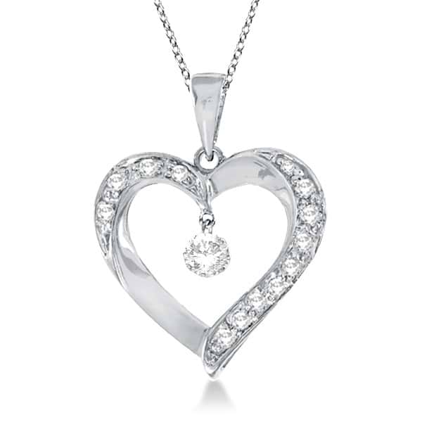 Open Heart Swirl Diamond Pendant Necklace 14k White Gold (0.25ct)