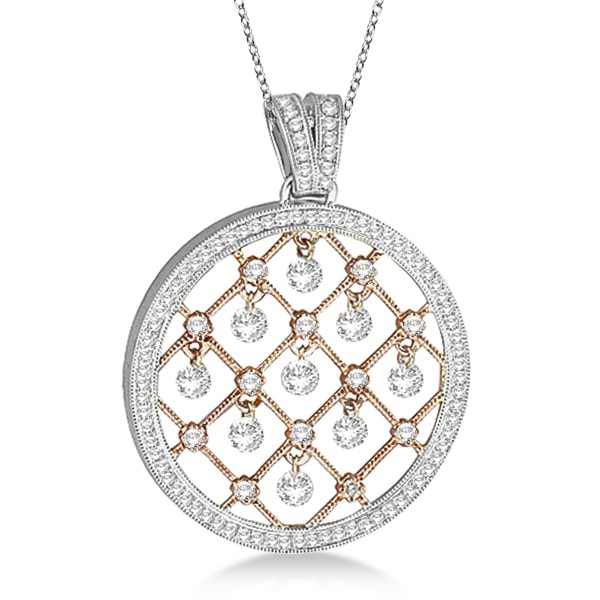 Circle Dancing Diamonds Pendant Necklace 14k Two Tone Gold 1.10ct