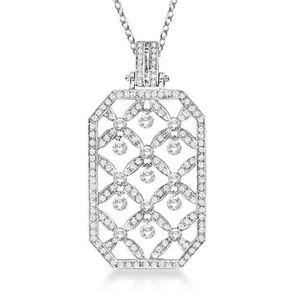 Octagon Shaped Diamond Pendant Necklace 14k White Gold (1.45ct)