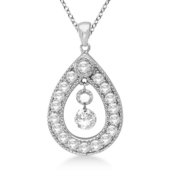 Vintage Diamond Teardrop Pendant Necklace 14k white Gold (0.65ct)