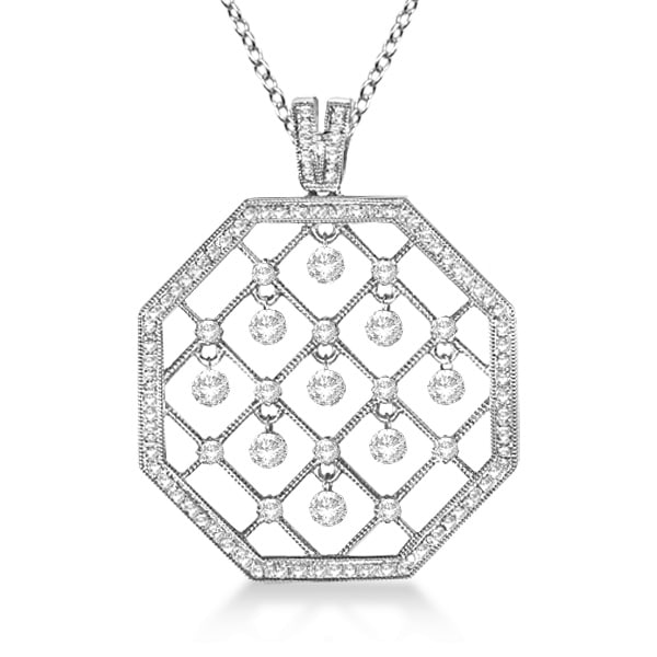 Octagon Shaped Diamond Pendant Necklace 14K White Gold (1.05ct)