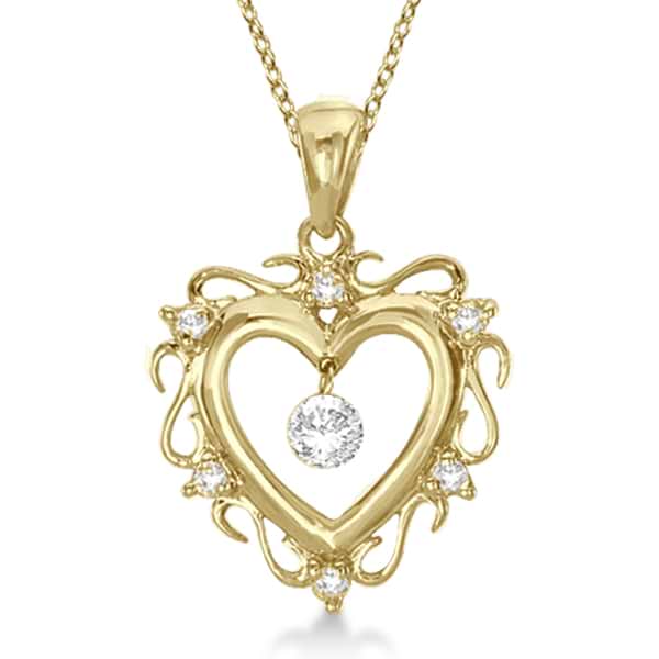 Open Heart Shaped Diamond Pendant Necklace 14k Yellow Gold (0.15ct)