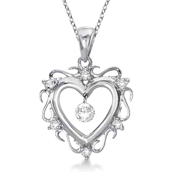 Open Heart Shaped Diamond Pendant Necklace 14k White Gold (0.15ct)