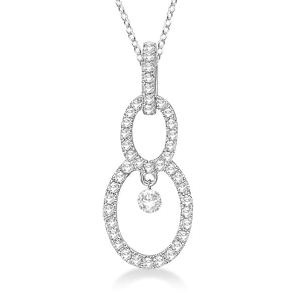 Double Oval Shaped Diamond Pendant Necklace 14k White Gold (0.40ct)
