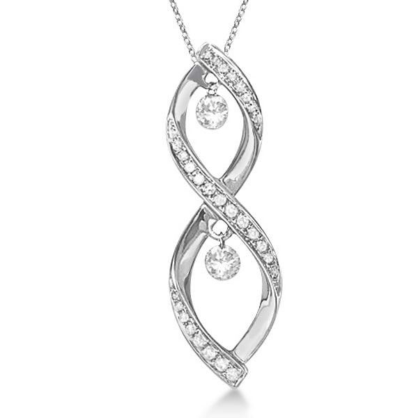 Drill Set Swirl Diamond Pendant Necklace 14k White Gold (0.35ct)