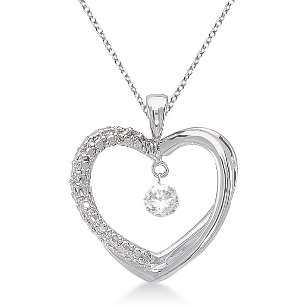 Open Heart Shaped Diamond Pendant Necklace 14k White Gold (0.10ct)
