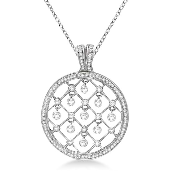 Drilled Set Circle Diamond Pendant Necklace 14k White Gold (1.00ct)