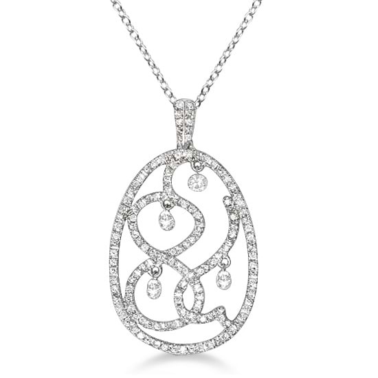 Drilled Set Oval Diamond Pendant Necklace 14k White Gold (0.70ct)