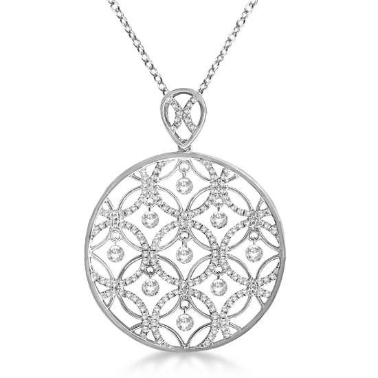 Drilled Set Diamond Circle Pendant Necklace 14k White Gold (1.25ct)