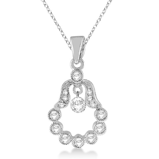 Hamsa Hand Shaped Diamond Pendant Necklace 14k White Gold (0.30ct)