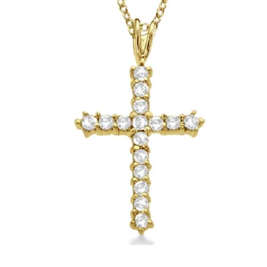 Straight Diamond Cross Pendant Necklace 14k Yellow Gold (0.60ct)