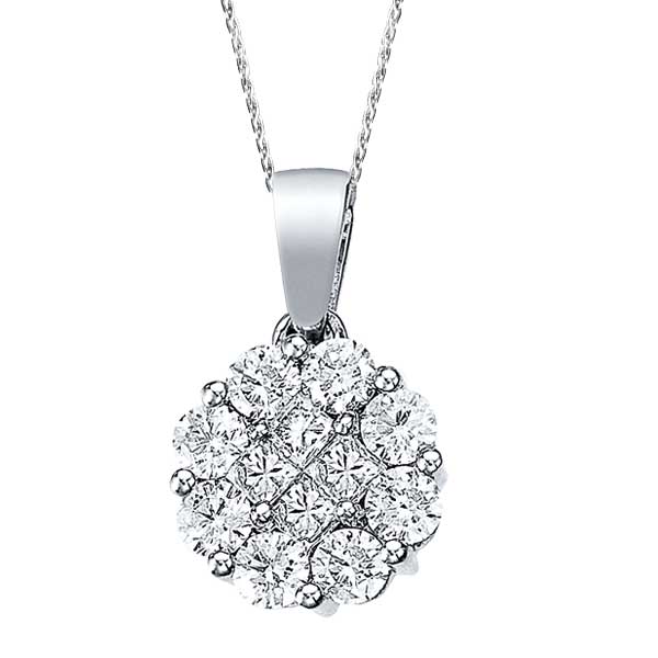 1.00 ct Diamond Clusters Flower Pendant Necklace in 14k White Gold