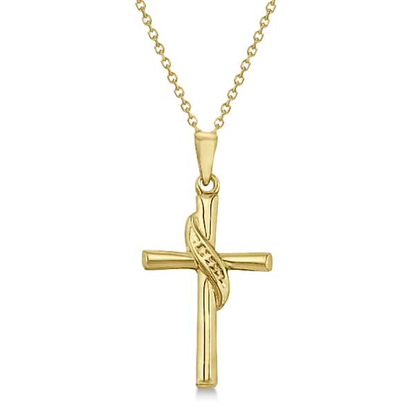 Gold Cross Necklace for Men/Ladies 14K Yellow Gold Beveled Cross