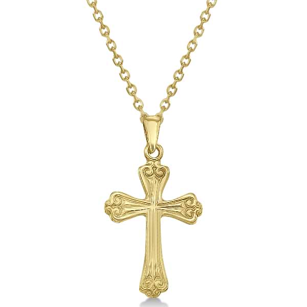 Cross Pendant Filigree Design Polished 14K Yellow Gold Cross Necklace