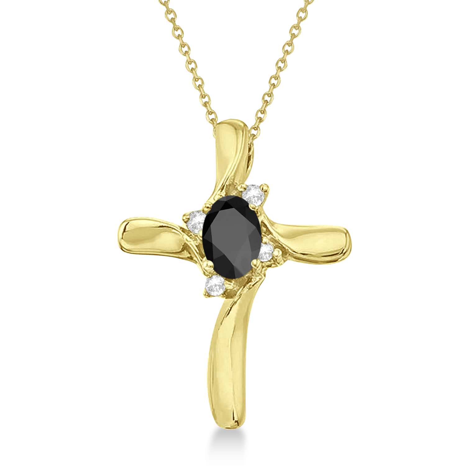 Black Onyx and Diamond Cross Necklace Pendant 14k Yellow Gold (0.50ct)