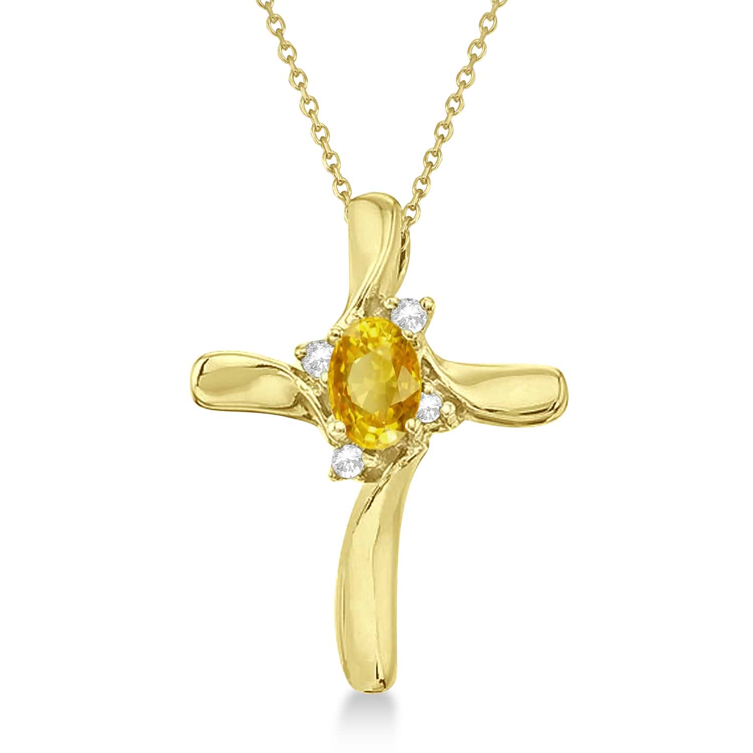 Lab Yellow Sapphire & Lab Diamond Cross Necklace Pendant 14k Yellow Gold (0.50ct)