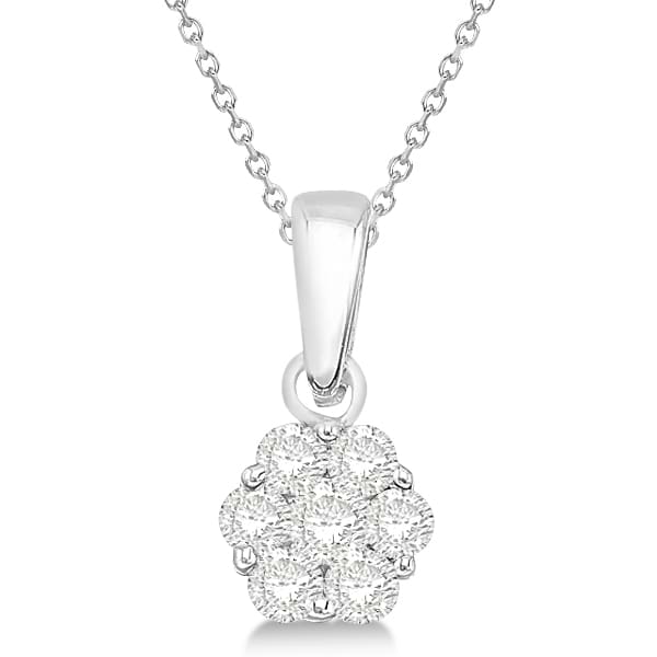Diamond Cluster Flower Pendant Necklace Set in 14k White Gold (0.50ct)