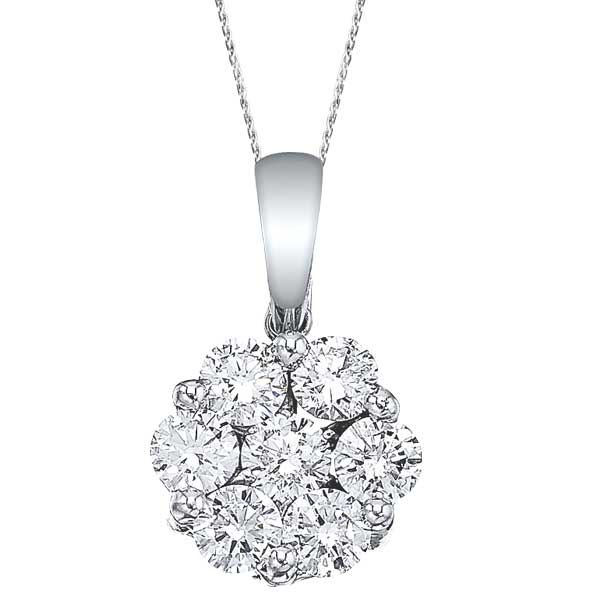 Diamond Cluster Flower Pendant Necklace in 14k White Gold 1.00ct