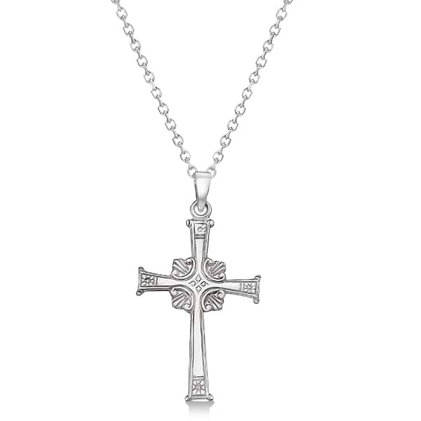 Gold Cross Pendant with Victorian Accents for Men/Women 14K White Gold