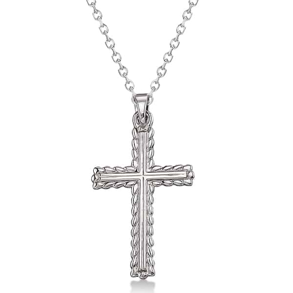 Braided Gold Cross Necklace for Men and Women 14K White Gold