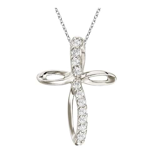Swirl Diamond Cross Pendant Necklace in 14k White Gold (0.10ct)