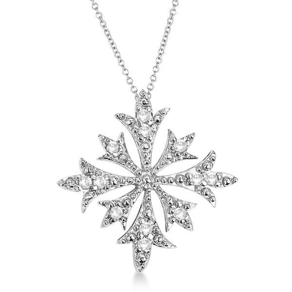 Snowflake Shaped Diamond Pendant Necklace 14k White Gold (0.10ct)