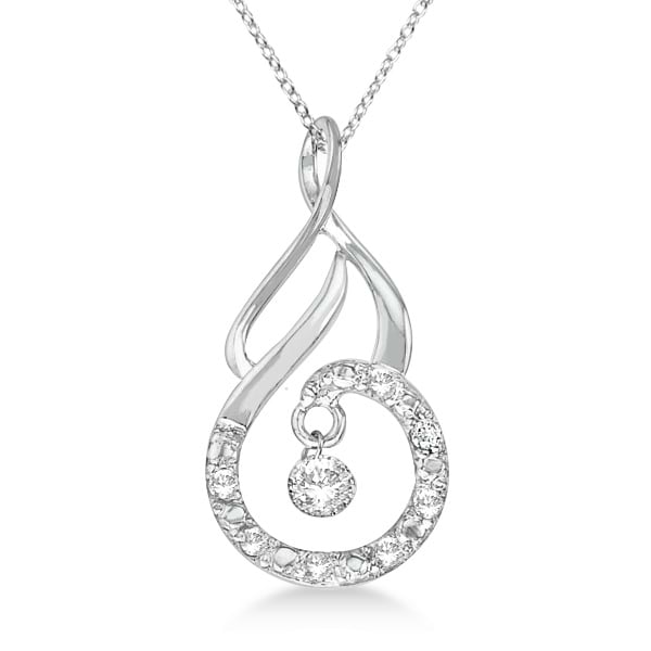 Unique Shape Diamond Swirl Pendant Necklace 14k White Gold (0.15ct)