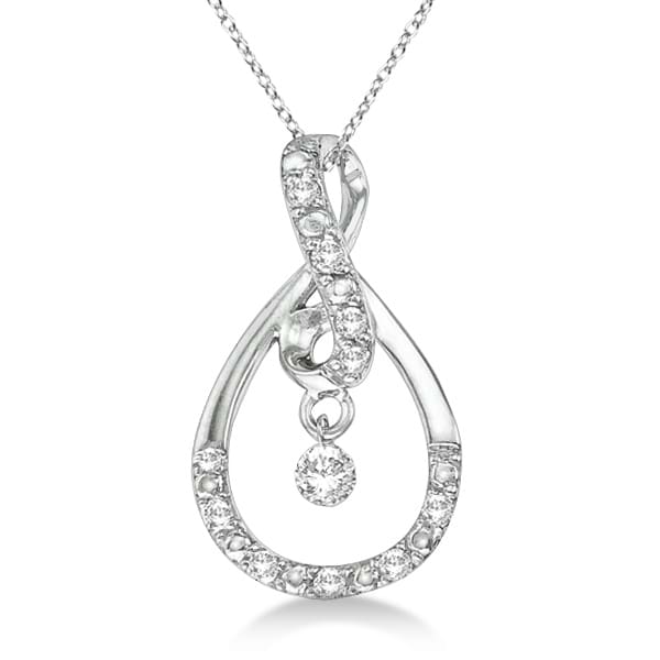 Oval Shaped Diamond Swirl Pendant Necklace 14k White Gold (0.20ct)