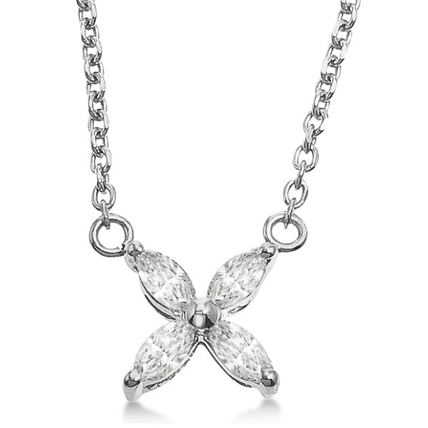 Marquise Cut Diamond Flower Pendant Necklace 14k White Gold (0.20ct)
