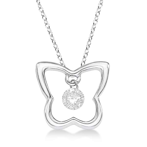 Butterfly Shaped Diamond Pendant Necklace 14K White Gold (0.10ct)