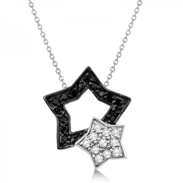Black and White Diamond Star Pendant Necklace 14K White Gold (0.13ct)