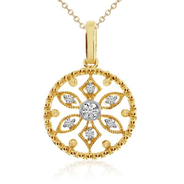 Diamond Circle Flower Pendant Necklace in 14k Yellow Gold 0.04ct