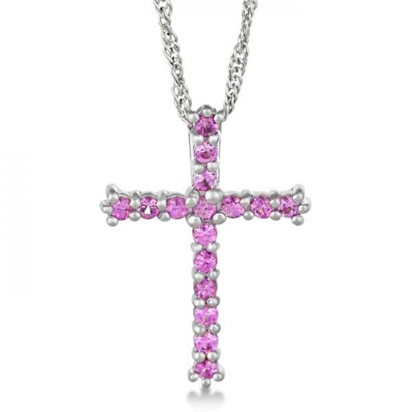 Pink Sapphire Cross Pendant Necklace Sterling Silver (0.80ct)