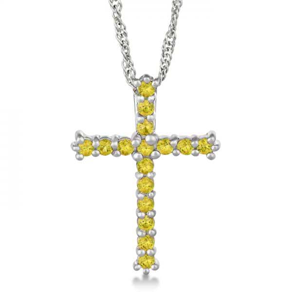 Yellow Sapphire Cross Pendant Necklace Sterling Silver (0.80ct)