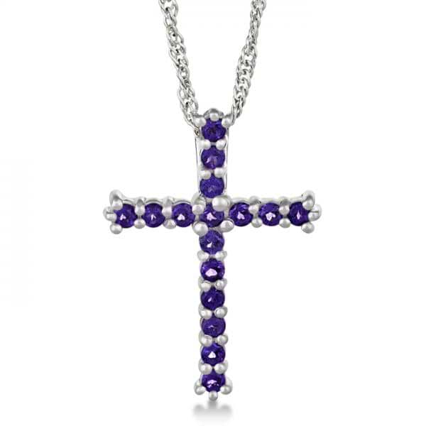 Amethyst Cross Pendant Necklace Sterling Silver (1.60ct)