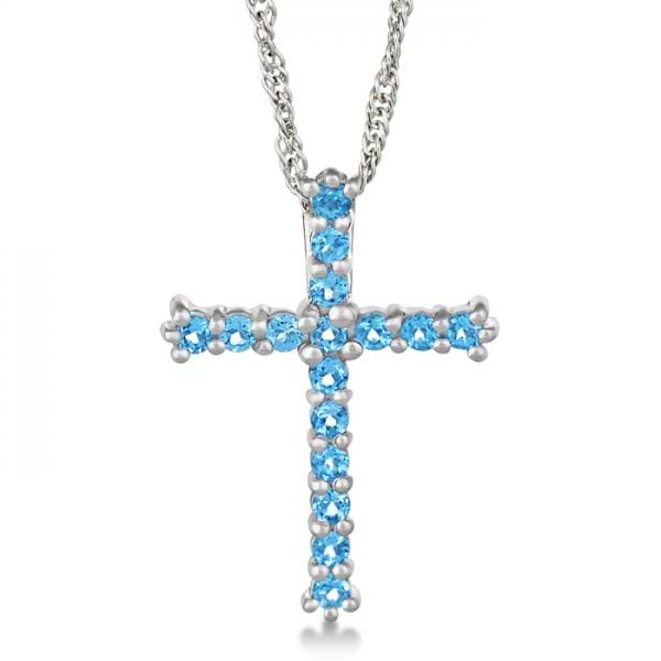 Blue Topaz Cross Pendant Necklace Sterling Silver (2.40ct)