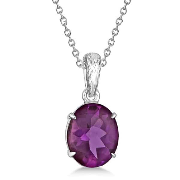 Oval Cut Amethyst Solitaire Pendant Necklace in Sterling Silver (4.20ct)