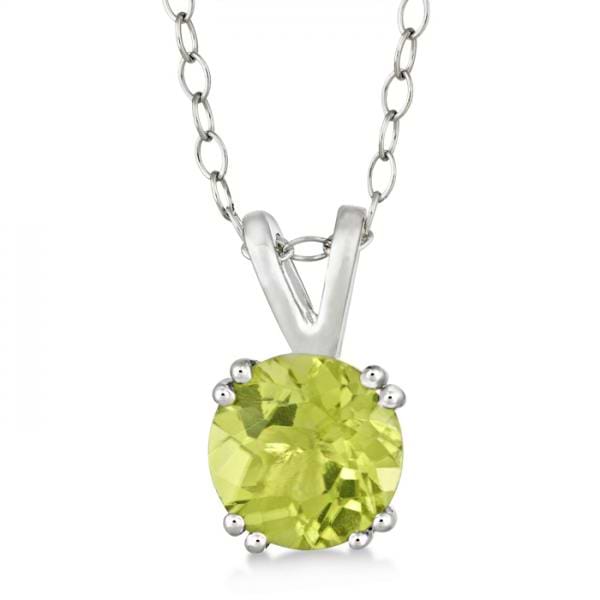 Round Peridot Solitaire Pendant Necklace Sterling Silver (1.25ct)