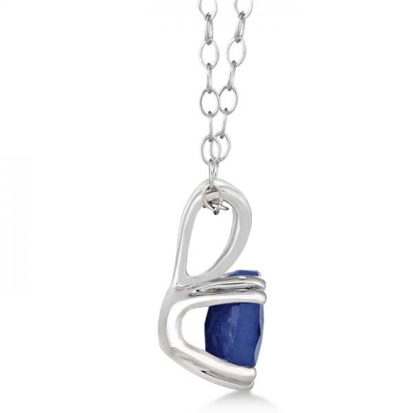 Round Blue Sapphire Solitaire Pendant Necklace Sterling Silver (1.60ct)