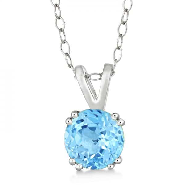 Round Blue Topaz Solitaire Pendant Necklace Sterling Silver (1.50ct)