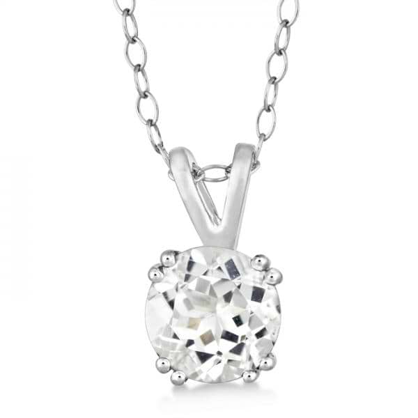 Round White Topaz Solitaire Pendant Necklace Sterling Silver (1.50ct)